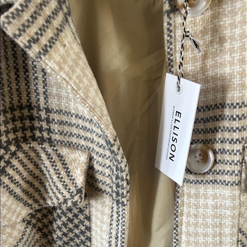 Ellison Neutral Plaid Button-Front Shacket in Bei… - image 6